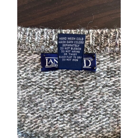 Lands' End Mens Large Crew Neck Green White Long Sleeve Knitted Sweater - Picture 4 of 4